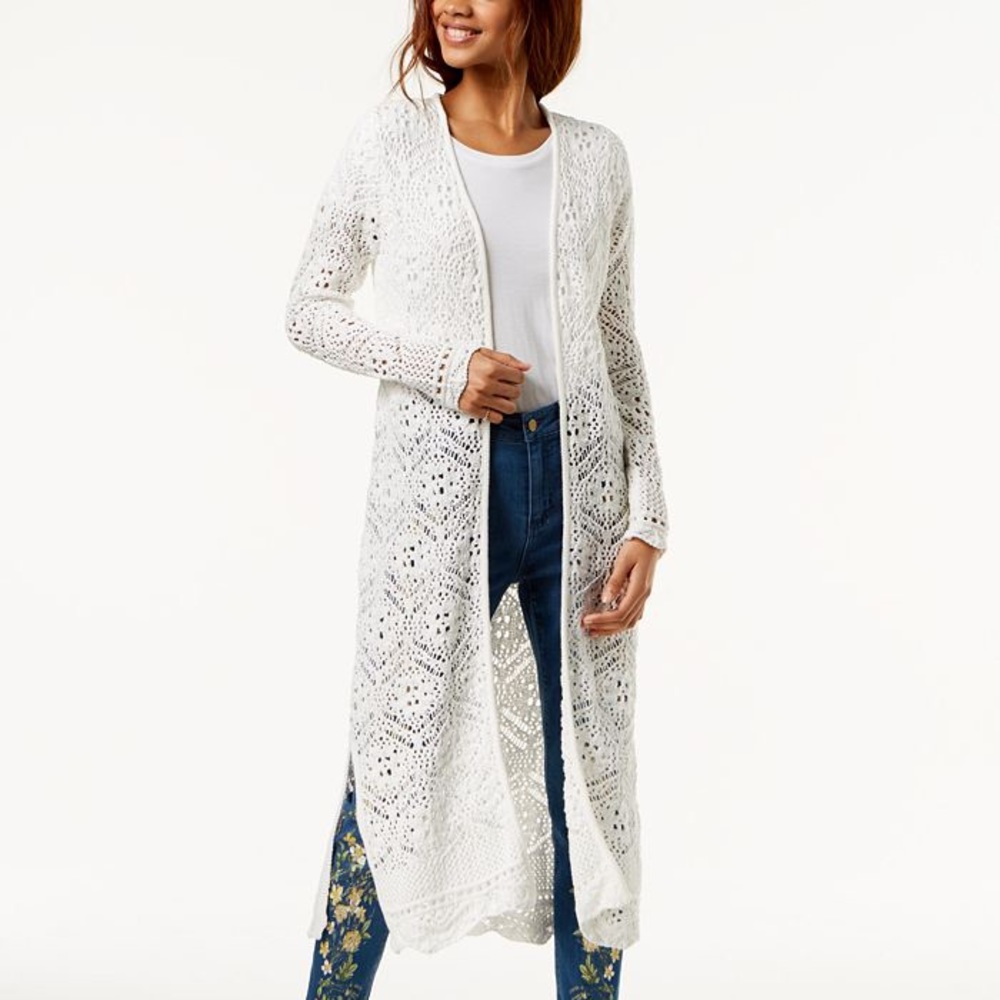 One Hart White Knit Duster XS Sweater